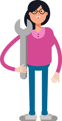 Woman Character Holding Wrench
