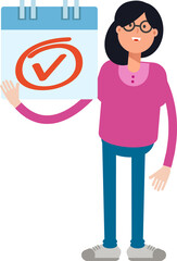 Woman Character and Check Mark Sign
