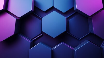 Abstract 3D hexagon design, deep blues and purples, dynamic depth and shadows
