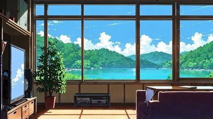 lofi cozy background with anime manga comic style	
