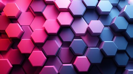 Abstract hexagon design with a fluid gradient from dark blue to bright pink, seamless transition, futuristic and modern style, high contrast