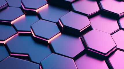 Abstract hexagonal shapes glowing with dynamic, multicolored lights, creating a vibrant and energetic scene