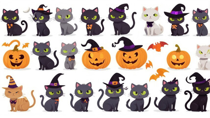 halloween cartoon vectors, 2d, flat, cute, cat