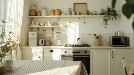 A photo of the kitchen with white walls