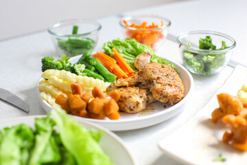 Selective Focus Chicken Steak With Salad 