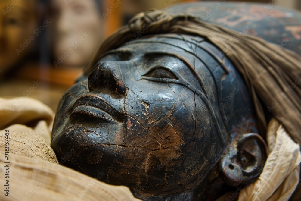 Poster close-up view of a statue depicting a person, ideal for use in editorial or artistic contexts