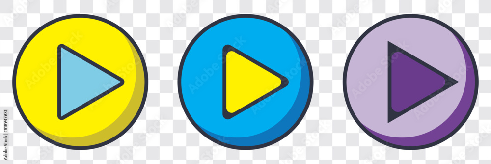 Poster play button icon vector set. set of play buttons icons. play button. video audio player. vector illu