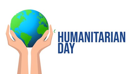 World humanitarian day. Animated vector illustration of hand and moving globe. Suitable for presentation, greeting card etc