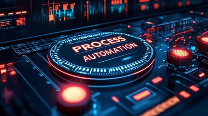 Obraz premium Business process automations A digital control panel with glowing buttons and sliders