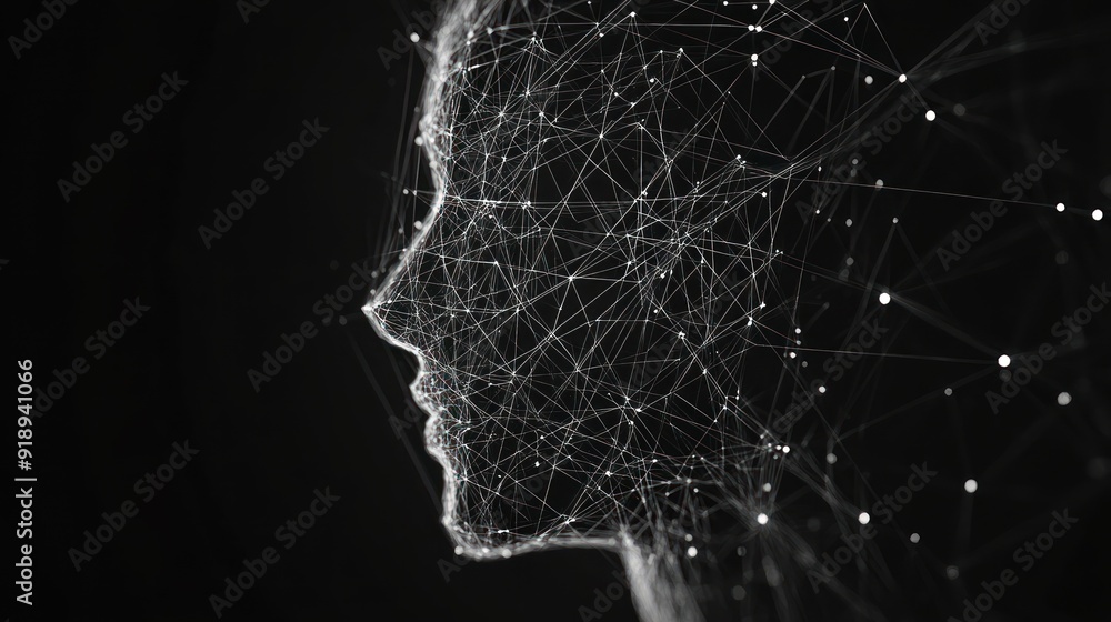 Poster abstract digital human representation with connected lines and nodes