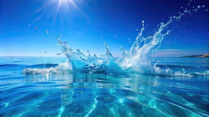 Fototapeta premium Refreshing splash in the vibrant blue sea, ocean, water, wave, splashing, summer, vacation, beach, tropical, refreshing