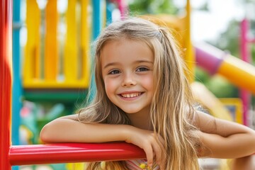 Child on playground. Kids play outdoor, Generative AI