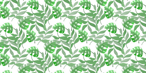 Seamless pattern, leaves, abstract flowers, ornament, texture, contours