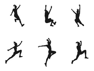 triple jump woman athlete jumper black silhouette. This is long jump disciplines of athletics vector.triple jump silhouette collection set. vector silhouette illustration isolated on white background.