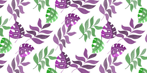 Seamless pattern, leaves, abstract flowers, ornament, texture, contours