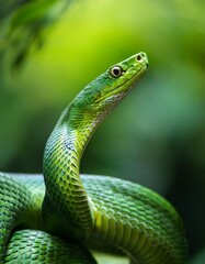 Fototapeta premium Close up view of a dangerous green snake