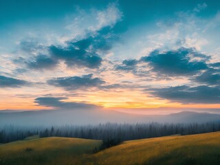 Obraz premium An image of a hazy ethereal atmosphere landscape at sunrise