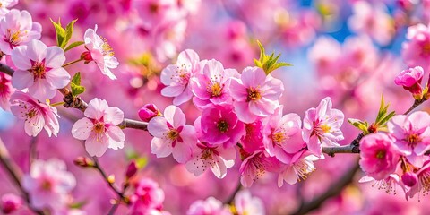 Fototapeta premium Close-up of vibrant pink cherry blossoms blooming in spring, cherry blossoms, pink, vibrant, blooming, spring, close-up, nature