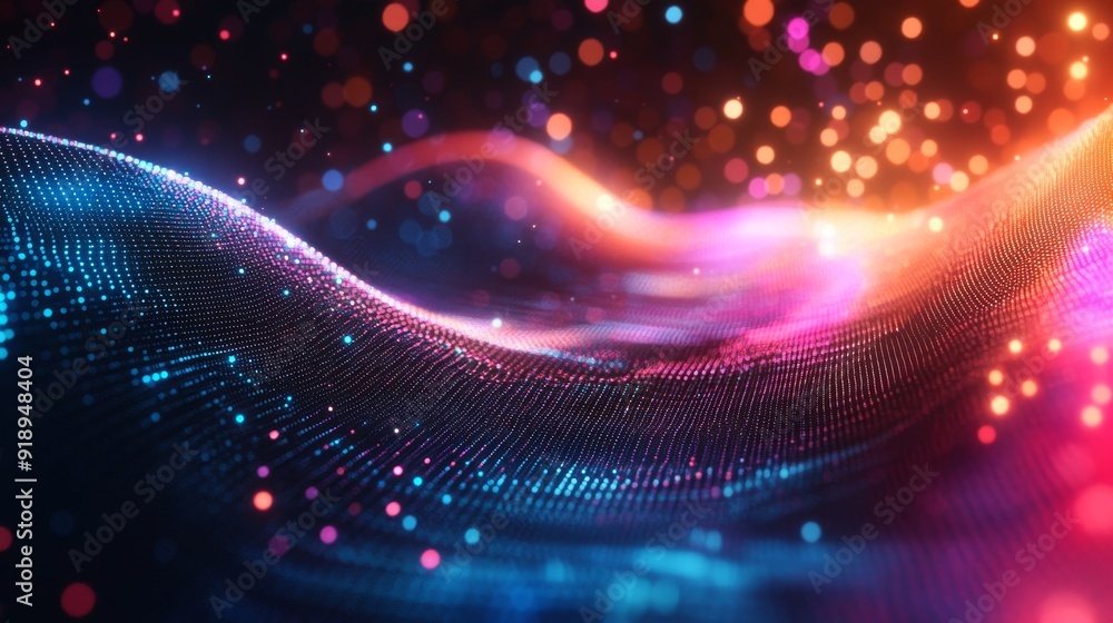 Poster abstract digital wave with glowing bokeh lights