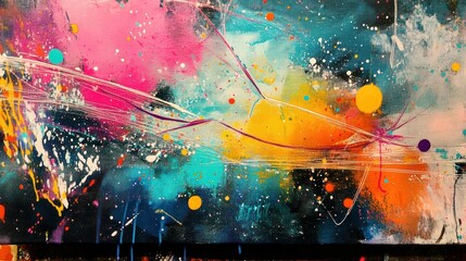 Naklejka premium Abstract Colorful Painting with Splashes and Lines