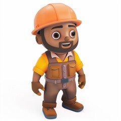 Cute builder character in 3D style on a white background
