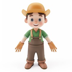 Obraz premium Cute farmer character 3D style on a white background 