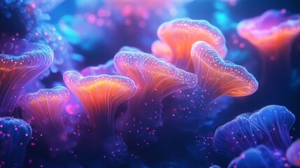 Fototapeta premium Bioluminescent Sea Life with Neon Glow