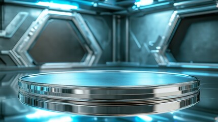 Futuristic Metallic Platform with Blue Lighting
