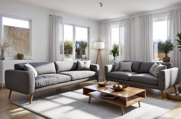 A living room with two couches and a coffee table