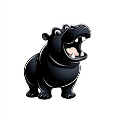 Fototapeta premium Cute and playful cartoon hippo illustration on white background, perfect for children's design or educational content.