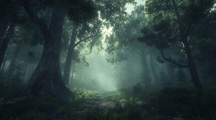 Obraz premium Sunbeams Kiss Emerald Foliage, Igniting a Dreamlike Dance of Light and Shade