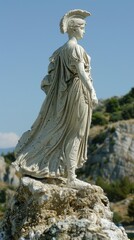 Obraz premium The statue gazes serenely over the hills, blending artistry with nature's beauty