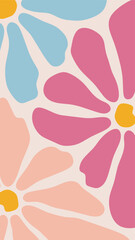 Botanical flower retro doodle background art . Flower and leaves abstract shape.