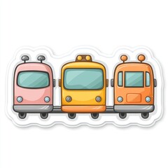 Cartoon Train of Three Colorful Vehicles