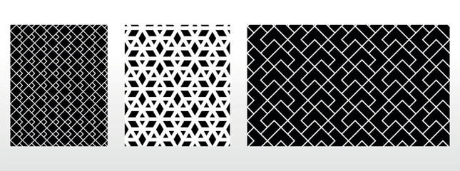 Geometric set of seamless black and white patterns. Simple vector graphics.