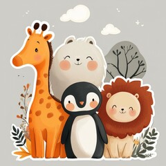 Naklejka premium Cute Animal Friends Illustration
