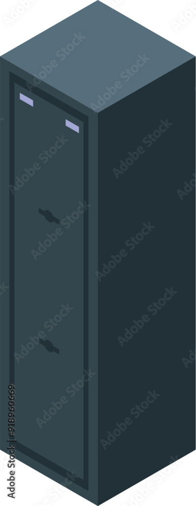 Poster big safe deposit box standing upright with two separate compartments in isometric view