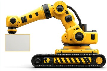 Yellow Industrial Robot Arm Lifting a Blank Panel