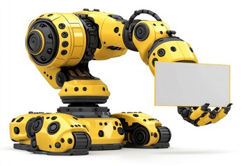Yellow Robotic Arm Holding Blank Sign
