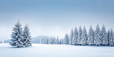 Fototapeta premium Minimalist background of snow-covered trees , winter, white, minimal, serene, cold, forest, scenic, snowy, tranquil