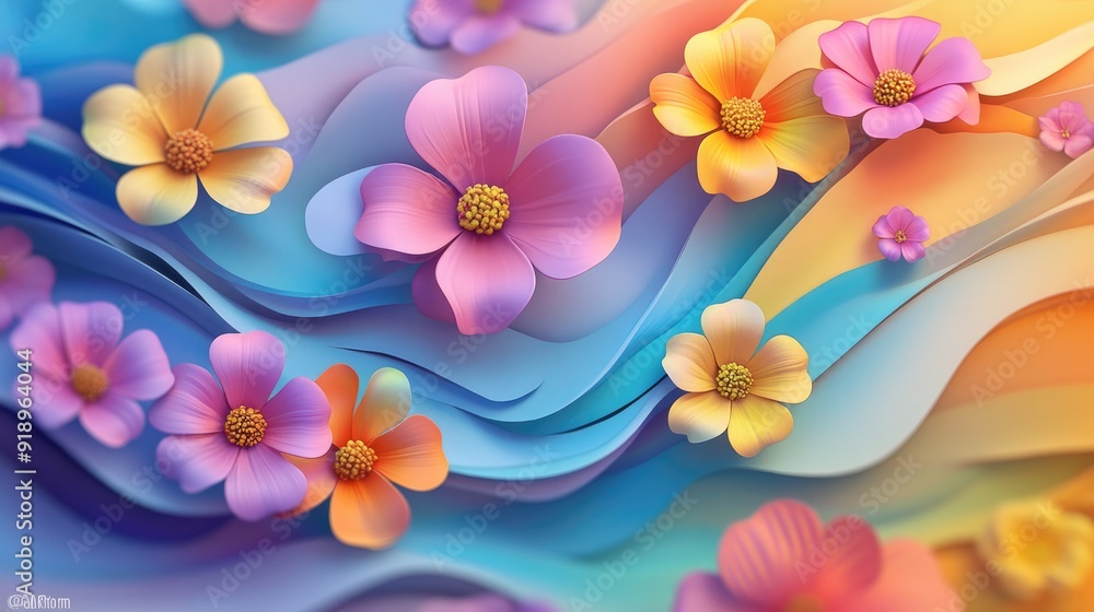 Aufkleber dynamic 3d colorful flowers in undulating wave forms, creating a vibrant visual effect perfect for a