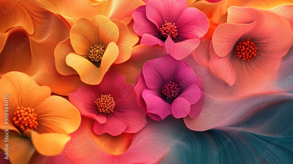Aufkleber dynamic 3d colorful flowers in undulating wave forms, creating a vibrant visual effect perfect for a