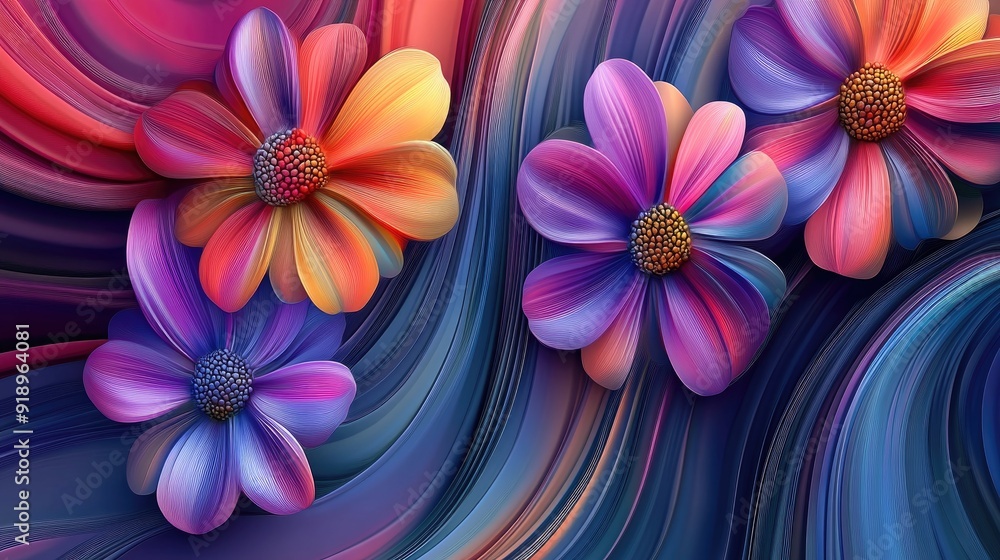 Aufkleber dynamic 3d colorful flowers in undulating wave forms, creating a vibrant visual effect perfect for a