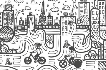 Obraz premium A black and white illustration of an urban landscape, perfect for use in editorial or design contexts