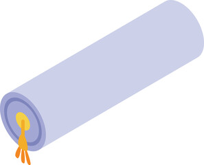 Blue yoga mat rolled up with golden string isometric view on white background