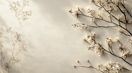 White Flowers and Branches on Textured Background