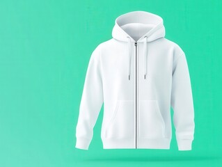 Minimalist white hoodie on a vibrant green background, perfect for casual styling