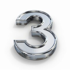 Metal number 3 on a white background. 3d.