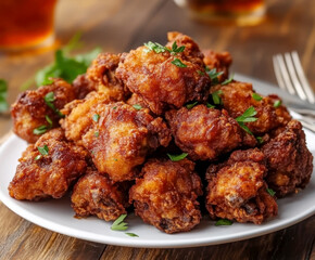 Fototapeta premium golden, brown, crispy fried pork. AI generative