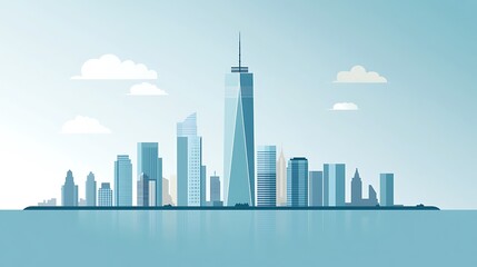 Modern City Skyline with a Tall Skyscraper in the Center